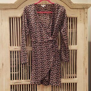 Soul Cake Medium Wrap Black Dress with Floral Pattern